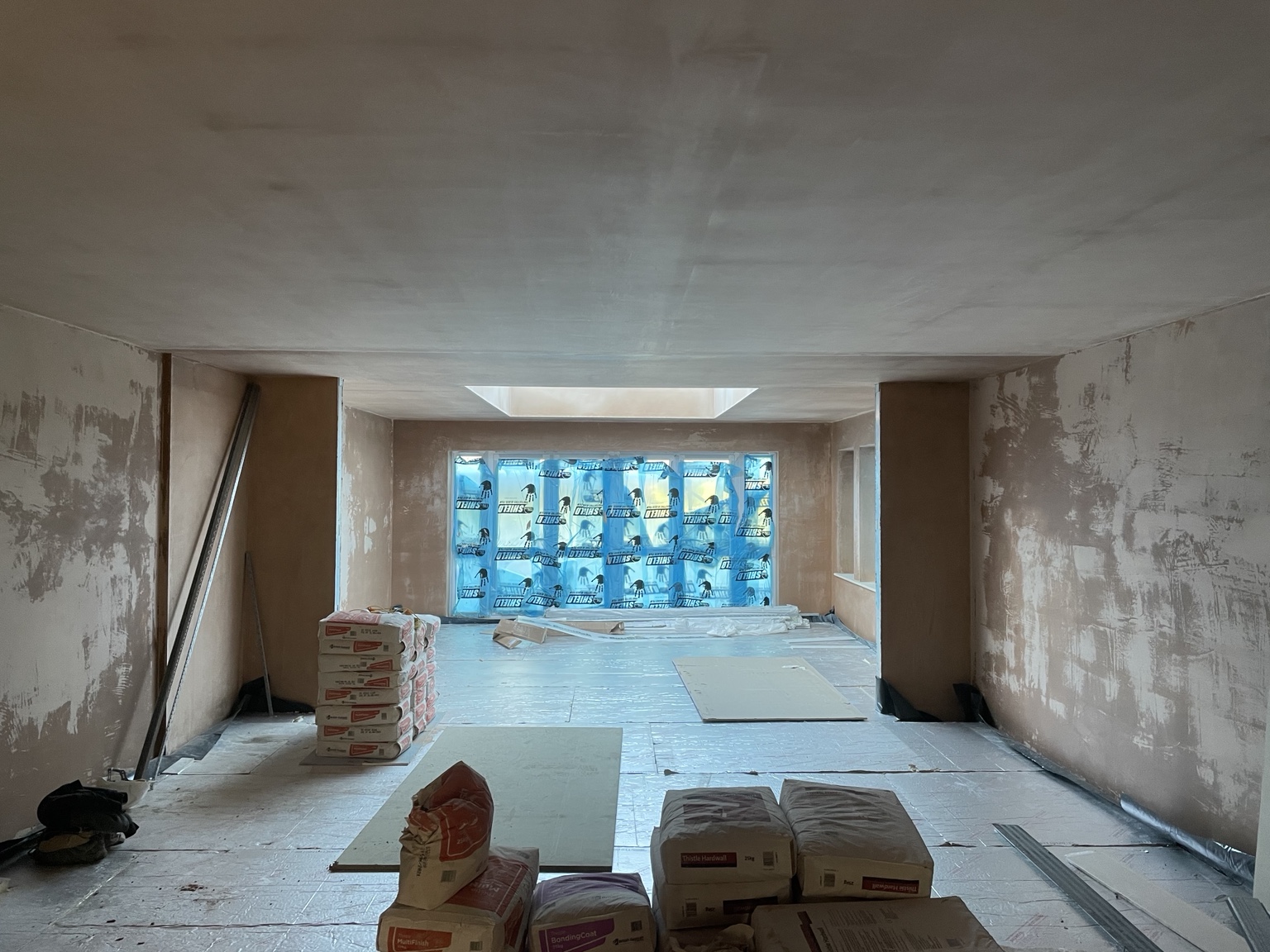Large room prepared for plastering